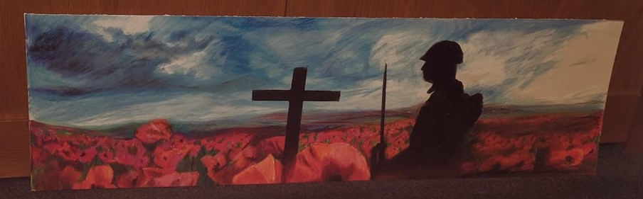 Solder in Poppy Field with Cross